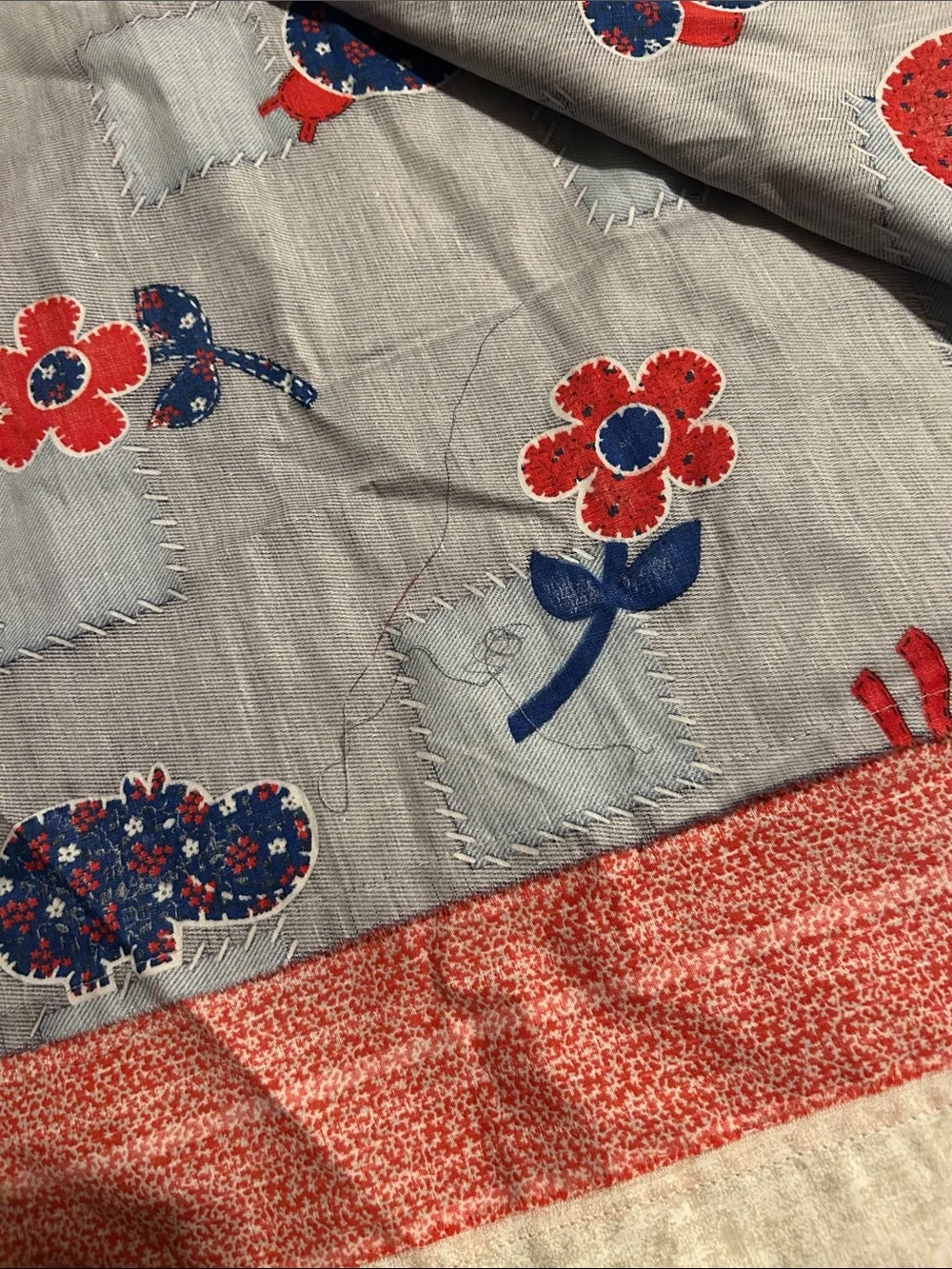 Blue and Red Floral Patchwork pattern Bedding top only 80x88